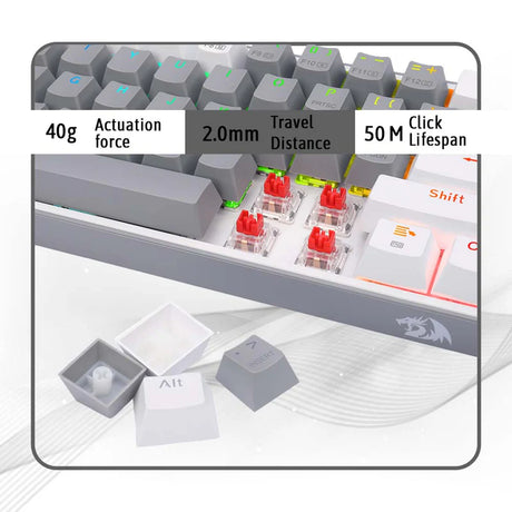 Fizz Pro K616 - 60% Wired+2.4Ghz+BT Mechanical Keyboard Grey and White (Red Switch)