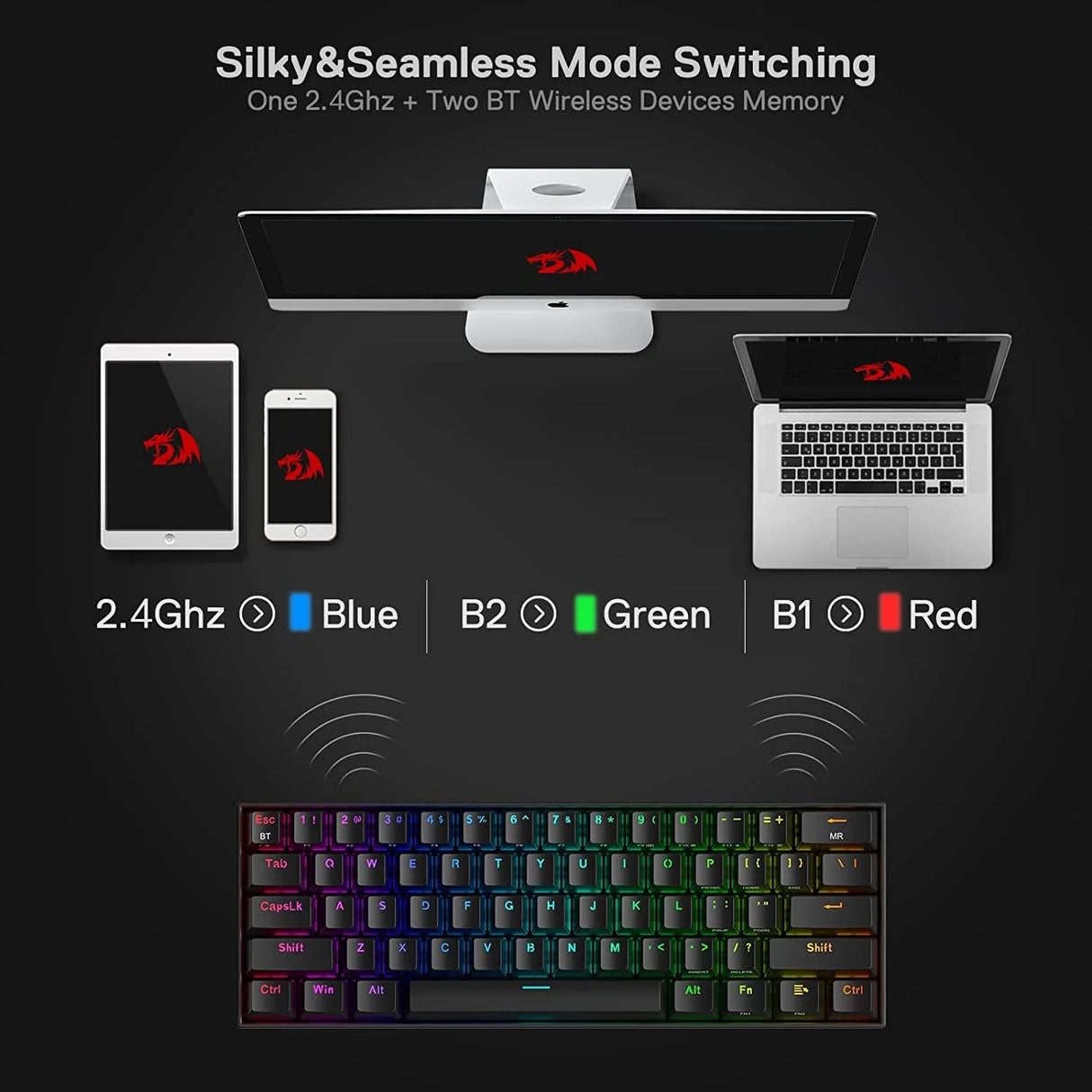 Draconic Pro K530 Pro - 60% Bluetooth+24.Ghz+wired Mechanical Keyboard (Red Switch)