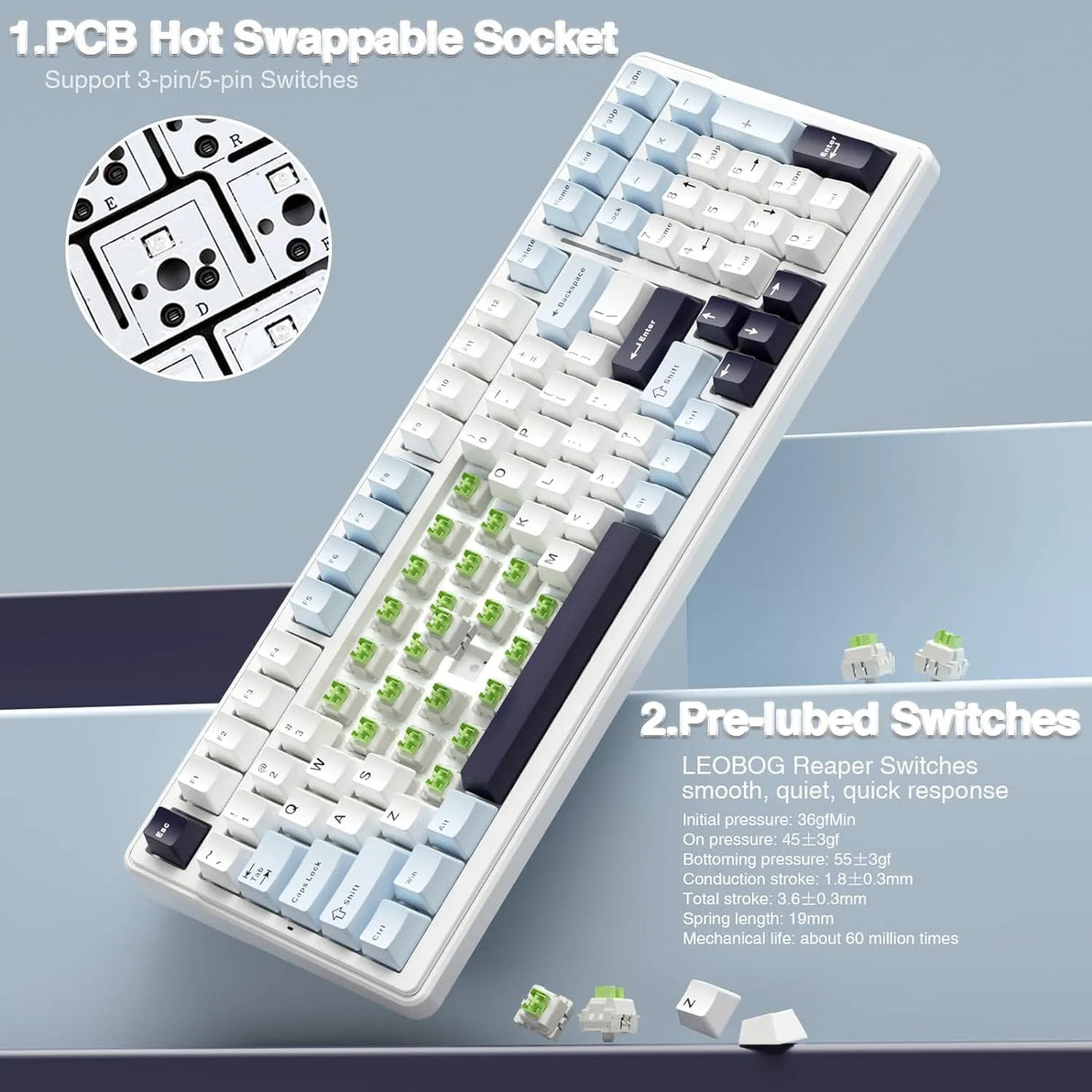 AULA F99 3 in 1 Hot Swappable RGB Gasket Wireless Mechanical Gaming Keyboard (F99IUR)