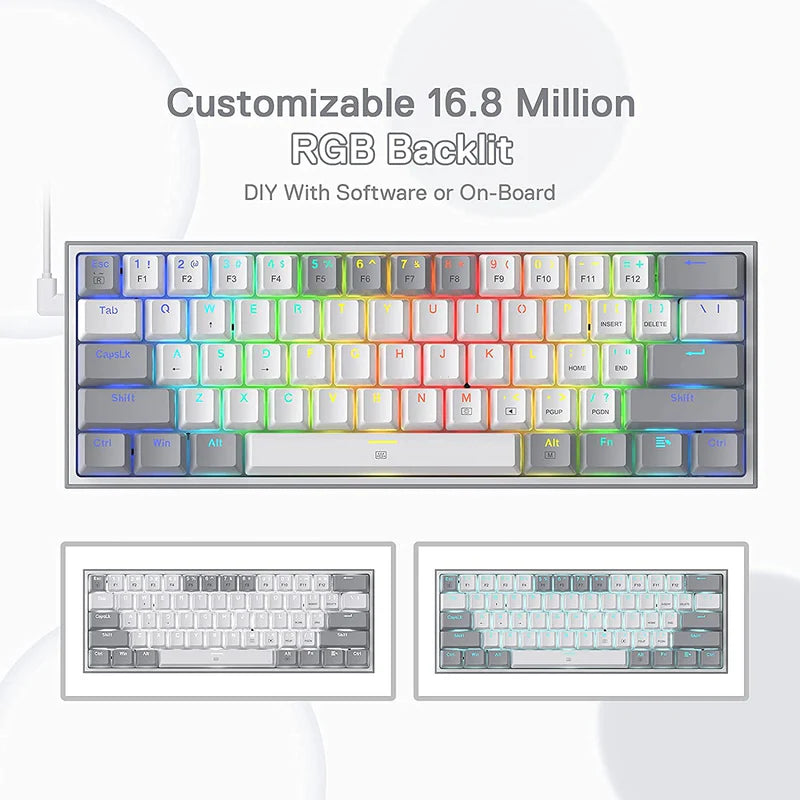 Fizz K617 -  60% Wired Mechanical Keyboard White and Grey (Red Switches)