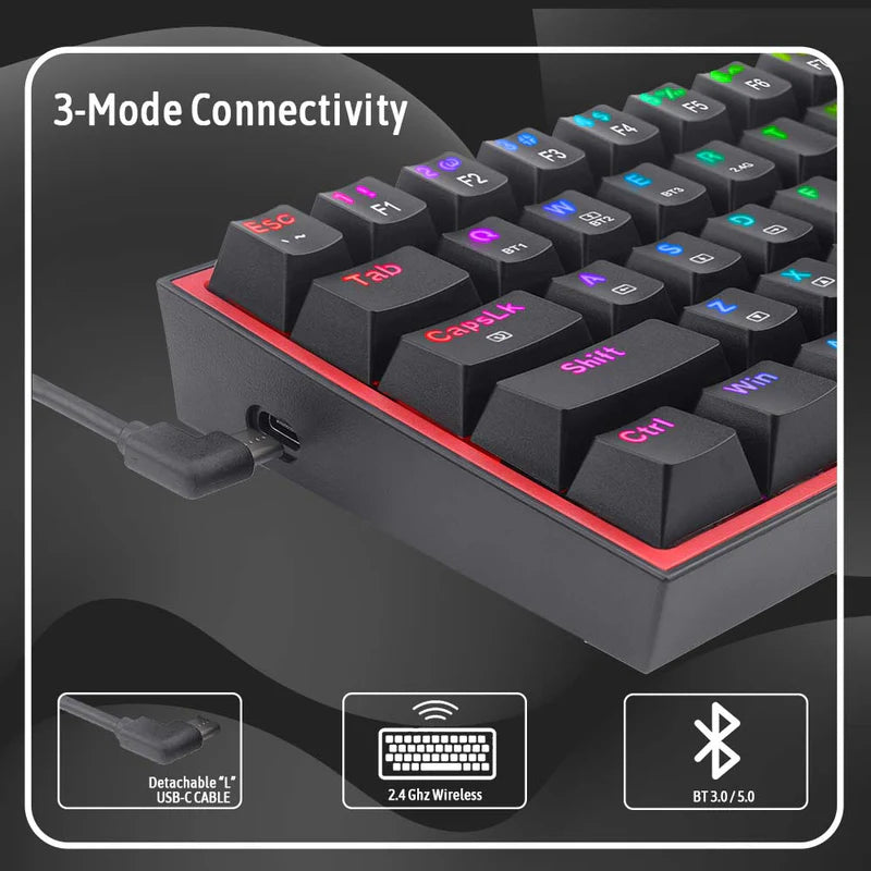 FIZZ PRO K616 - 60% Wired+2.4Ghz+BT Mechanical Keyboard Black (Red Switch)