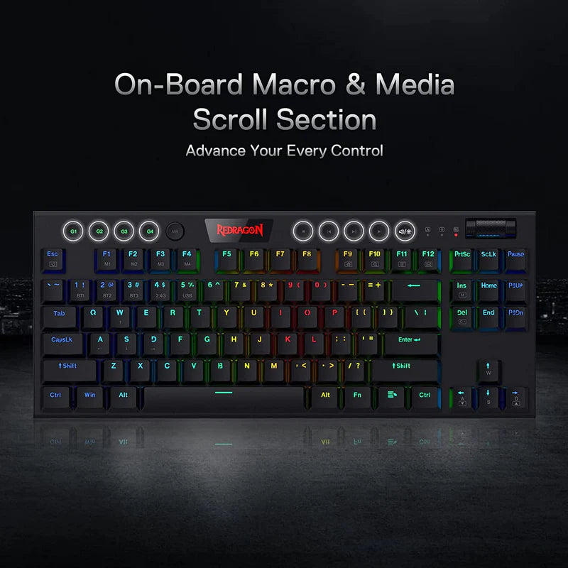 Horus K621 Pro TKL Wired+2.4Ghz+BT Mechanical Keyboard Black (Red Switch)