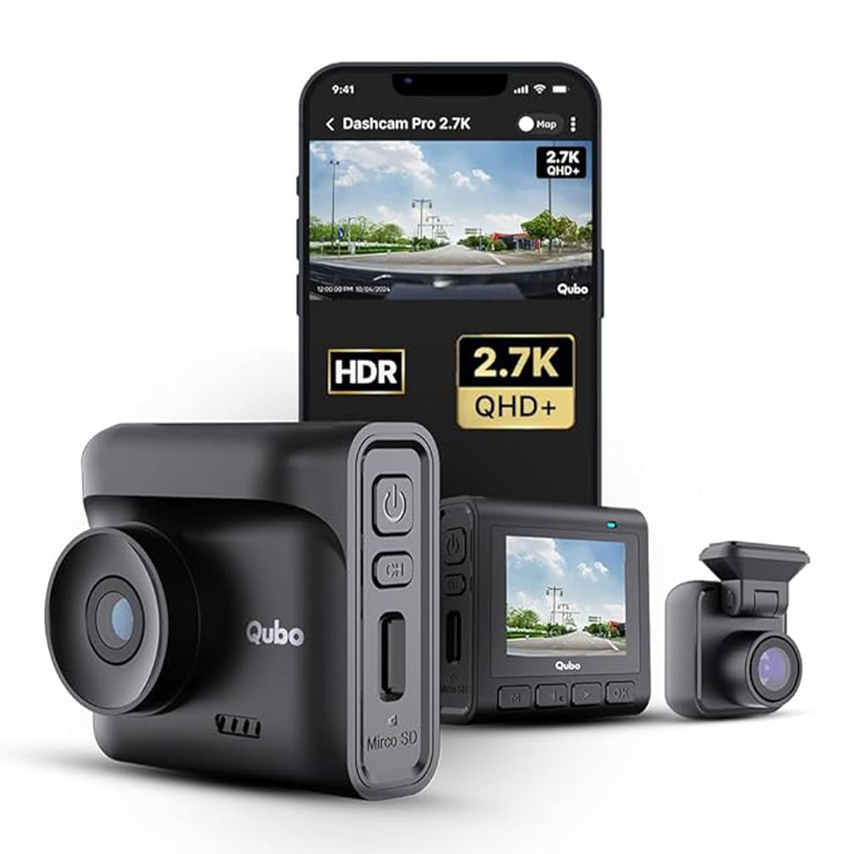 Qubo Smart Dashcam Pro 2.7K & Rear Cam