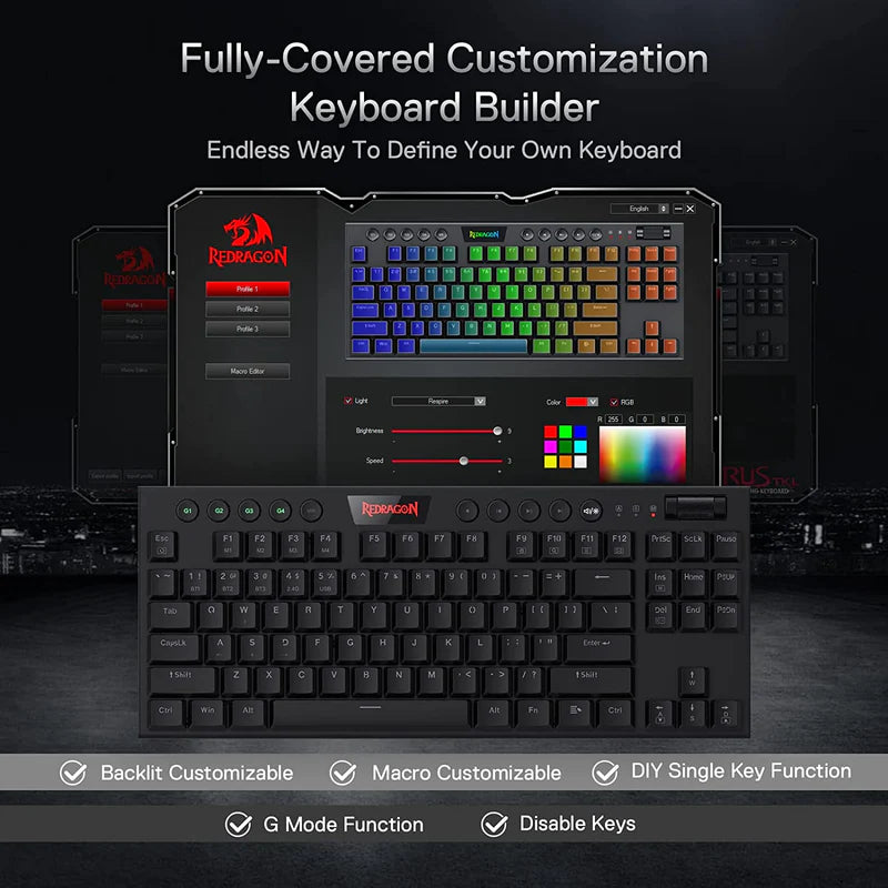 Horus K621 Pro TKL Wired+2.4Ghz+BT Mechanical Keyboard Black (Red Switch)