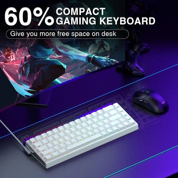 AULA Hero 68HE 60% Side Printed PBT Keycaps Wired Gaming Keyboard | White Side Engraved Keycaps – Meteor Magnetic Switch (HERO68WM)
