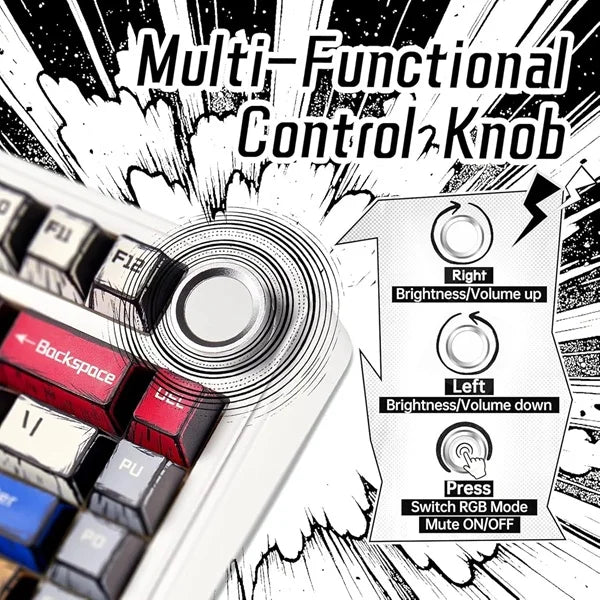 AULA F75 75% Wireless Trio Mode Mechanical Gaming Keyboard With Knob | Comic Keycap, Reaper Switch (F75CKR)