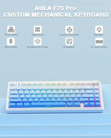 AULA F75 75% Wireless Trio Mode Mechanical Gaming Keyboard With Knob | Side-Engraved Blue, Star-Vector (Seiya) Switch (F75US)