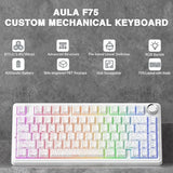 AULA F75 75% Wireless Trio Mode Mechanical Gaming Keyboard With Knob | White Contour, Star-Vector (Seiya) Switch (F75WCS)