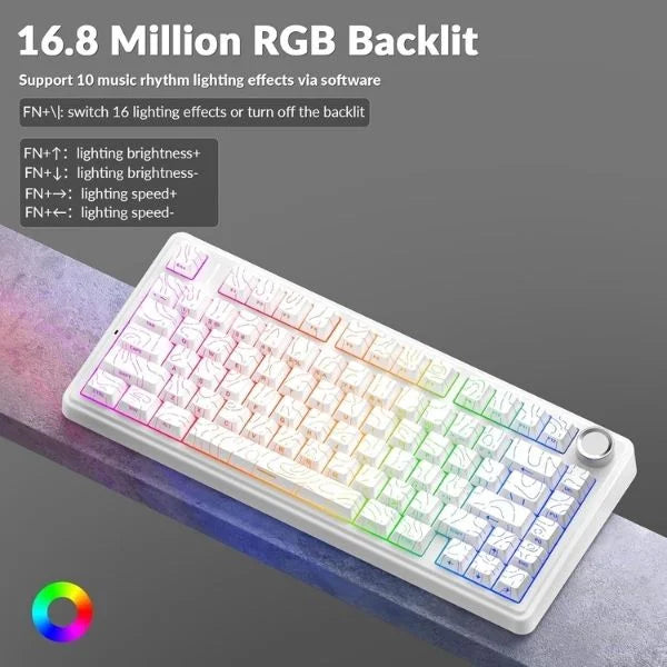 AULA F75 75% Wireless Trio Mode Mechanical Gaming Keyboard With Knob | White Contour, Star-Vector (Seiya) Switch (F75WCS)
