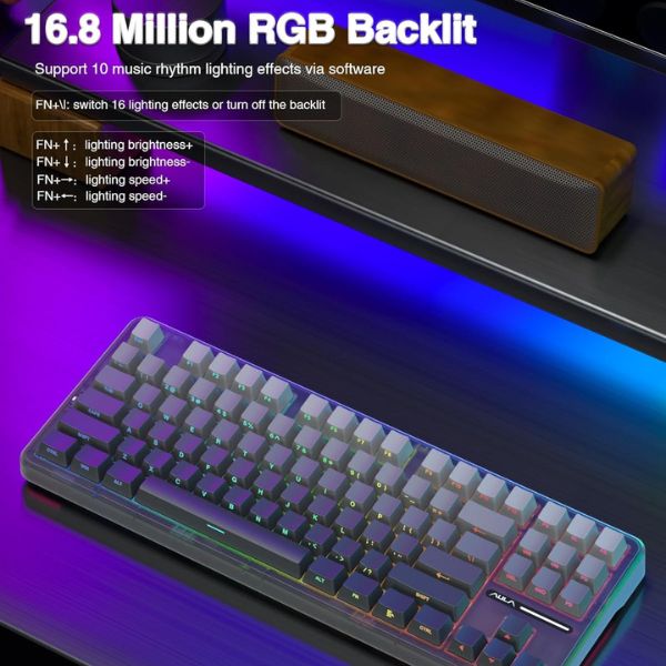 AULA F87 Side-Engraved Keycaps Wireless Tri Mode (2.4GHz/Type-C/BT) RGB Mechanical Gaming Keyboard