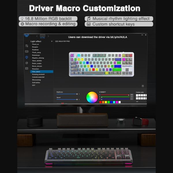 AULA F87 Side-Engraved Keycaps Wireless Tri Mode (2.4GHz/Type-C/BT) RGB Mechanical Gaming Keyboard