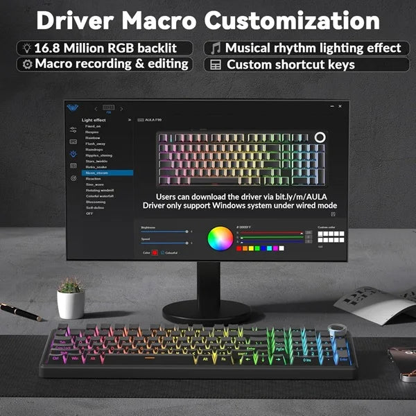 AULA F99 Pro 96% Side-Engraved Keycaps Tri-Mode Wireless Full Size Mechanical Gaming Keyboard With Knob | Gradient Gray, Nimbus Switch (F99ProGrN)