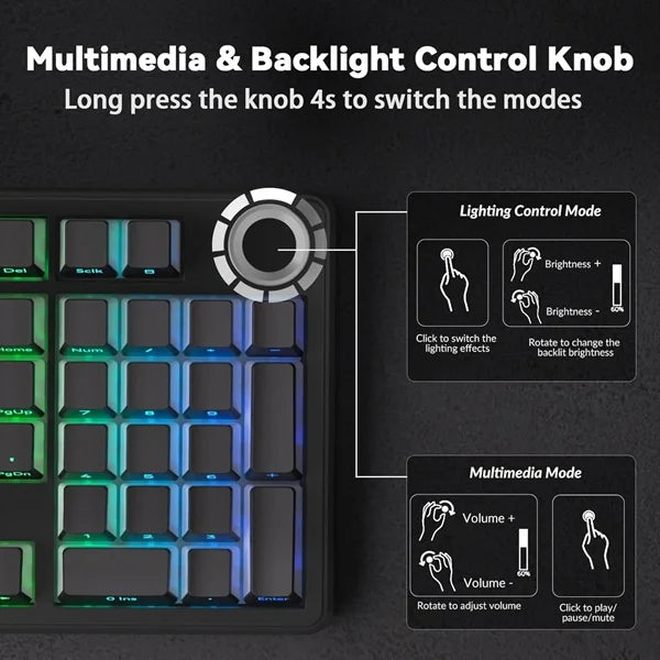 AULA F99 Pro 96% Side-Engraved Keycaps Tri-Mode Wireless Full Size Mechanical Gaming Keyboard With Knob | Gradient Gray, Nimbus Switch (F99ProGrN)