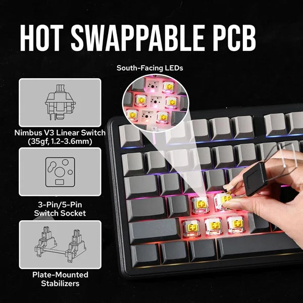 AULA F99 Pro 96% Side-Engraved Keycaps Tri-Mode Wireless Full Size Mechanical Gaming Keyboard With Knob | Gradient Gray, Nimbus Switch (F99ProGrN)