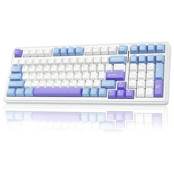 AULA F99 Tri-Mode (2.4G/Wired/BT) Hot Swappable RGB Wireless Full Size Mechanical Gaming Keyboard | Blue White, Graywood Switch (F99UWW)
