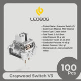 AULA LEOBOG Graywood Switch V3 – Ultra-Smooth, Silent, Pre-Lubed, Hot-Swappable, Ideal for Custom Keyboards – 100pcs (GrWS100)