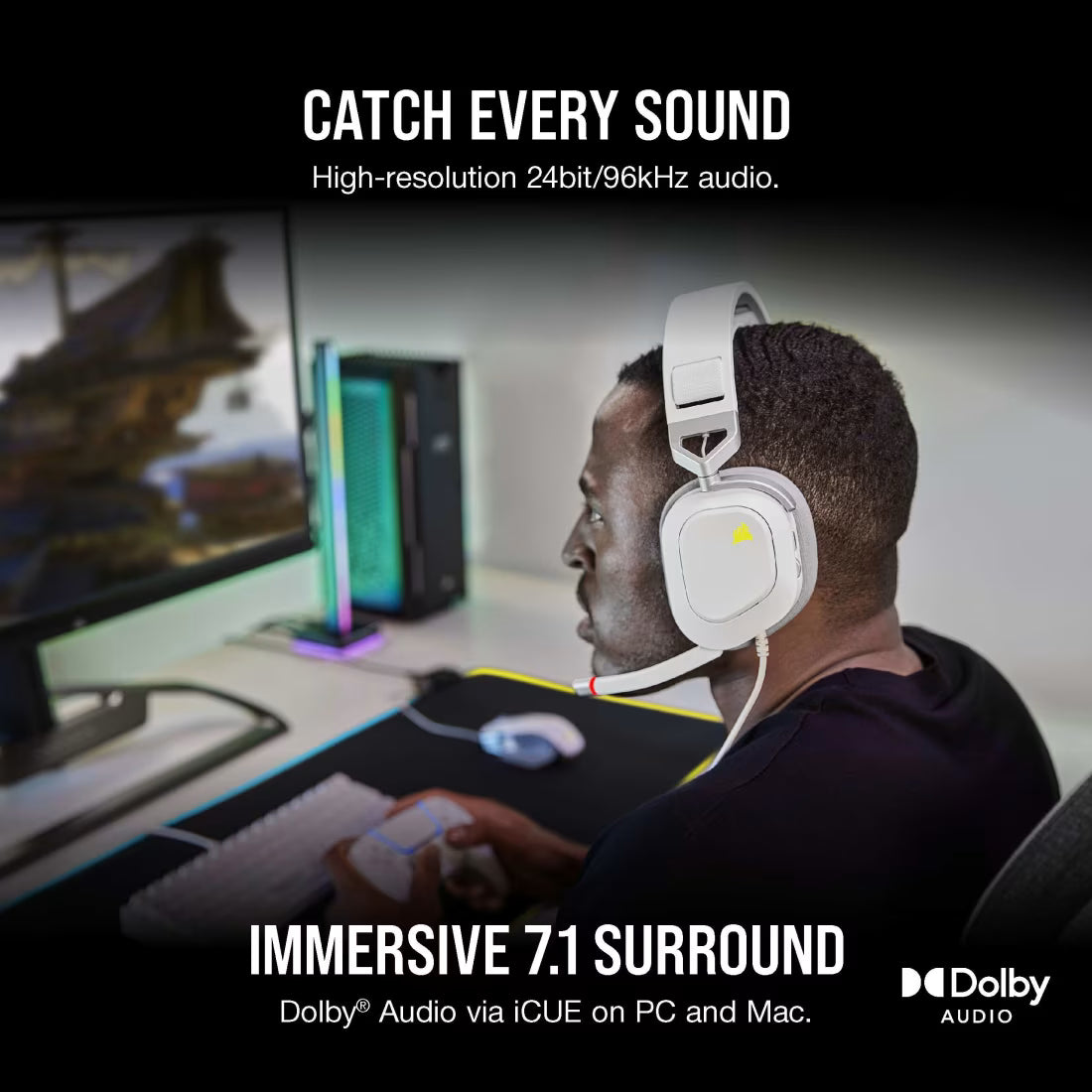 Corsair HS80 RGB USB Wired Gaming Headset White