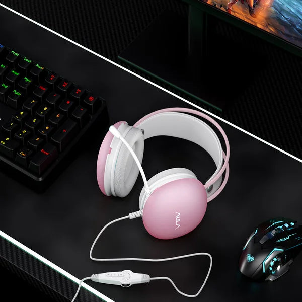 Aula S505 RGB Wired Gaming Headset With Adjustable Mic (Pink)