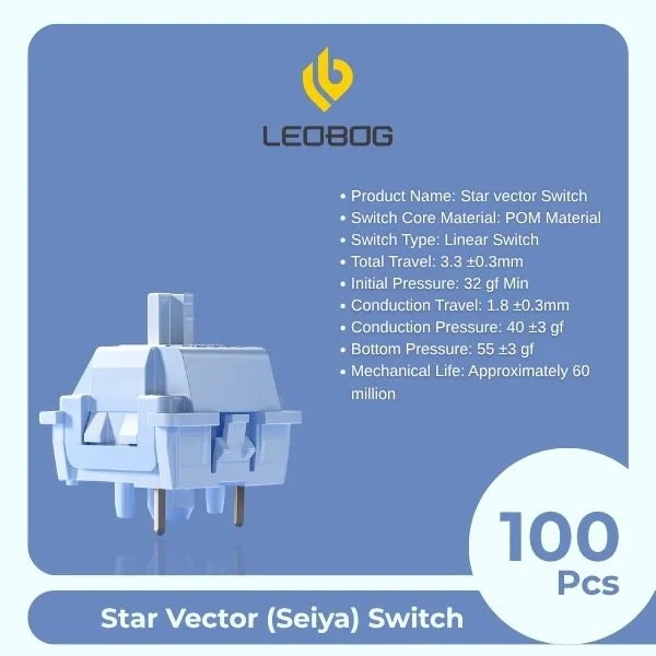 AULA LEOBOG Star Vector (Seiya) Linear Switch – Ultra-Smooth, Silent, Pre-Lubed, Hot-Swappable, Ideal for Custom Keyboards – 100pcs (SS100)