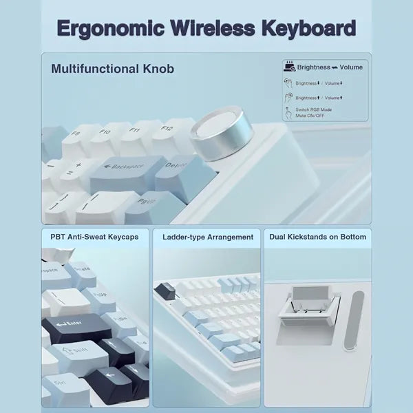 AULA F75 Wireless Trio Mode Mechanical Gaming Keyboard With Knob Ice Blue | Ice Vein Switch (F75IUV)