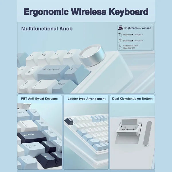 AULA F75 Wireless Trio Mode Mechanical Gaming Keyboard With Knob Ice Blue | Reaper Switch (F75IUR)