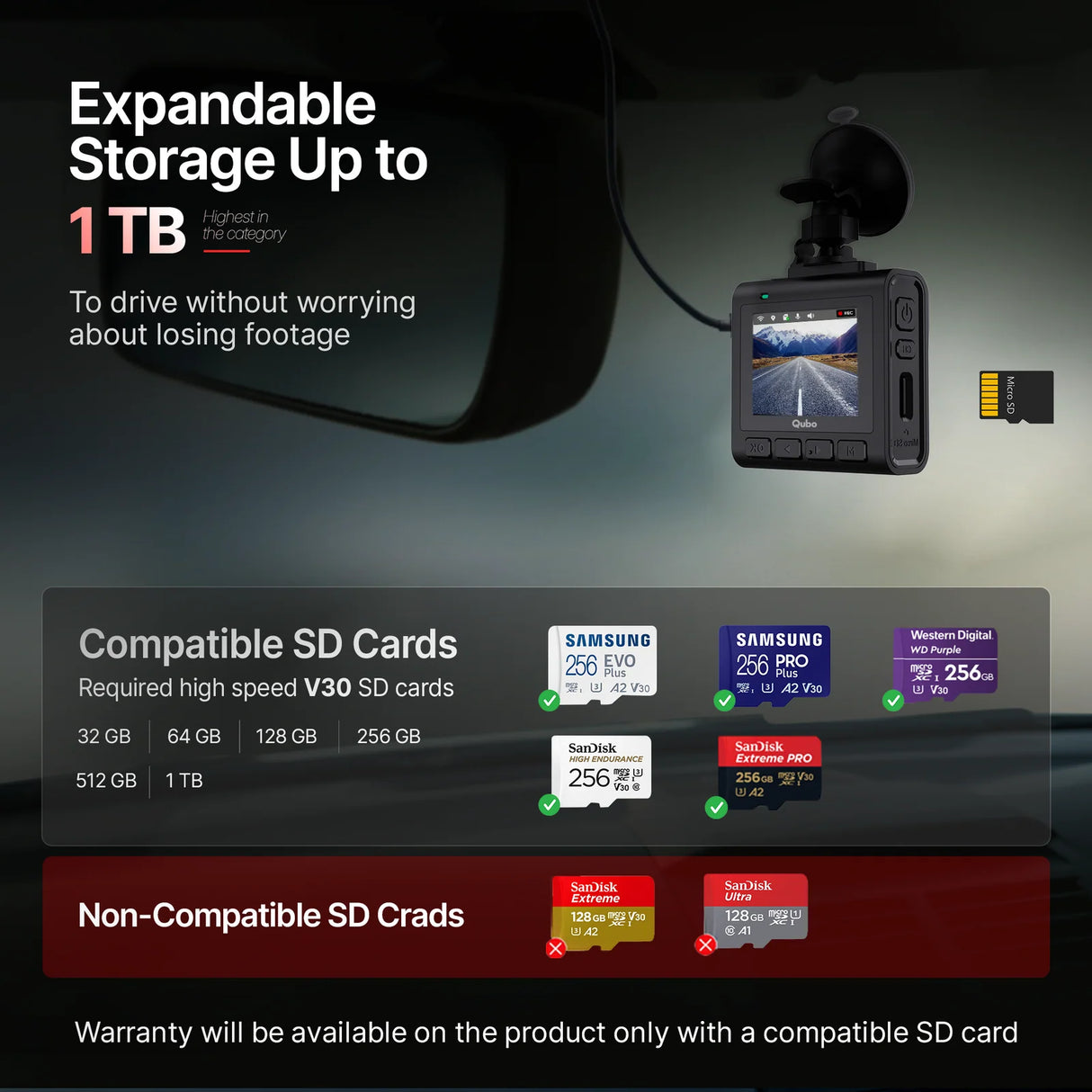 Qubo Smart Dashcam Pro 2.7K & Rear Cam